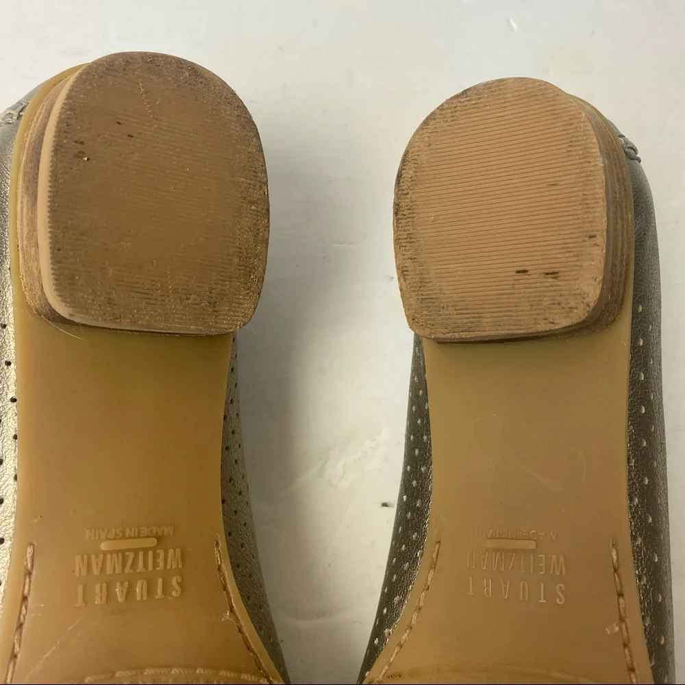 Vintage Stuart Weitzman Gold Metallic Leather Chain Bit Loafers 7.5 SS